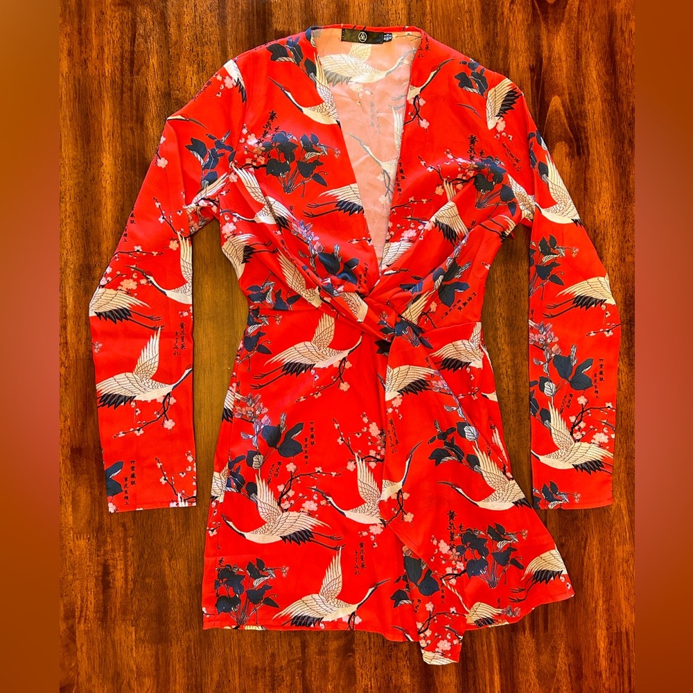 Mini red dress Oriental print Size 4